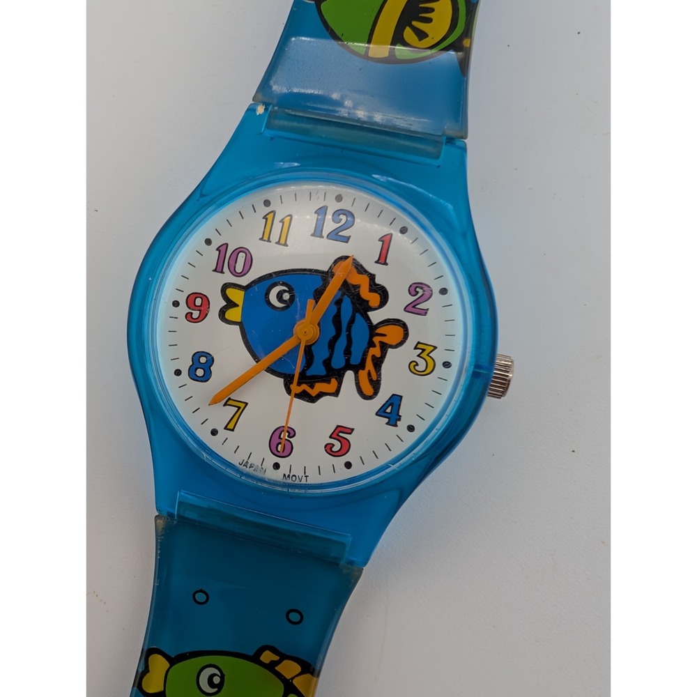 New Wave Quartz Fish Unisex Watch 34mm Case Blue Plastic Band- New Battery